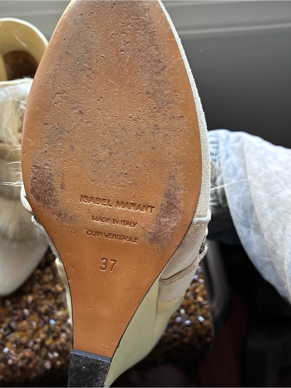 Isabel Marant Cream Wedge Ankle Boots with Pony Hair Straps - Picture 3 of 10